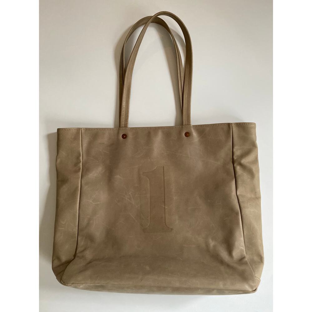 Feed The Children Of The World Leather Tote Bag Embossed Almond Shoulder Bag Tan - Picture 15 of 16